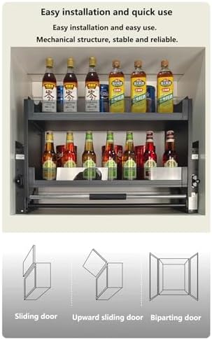 Heavy-Duty 2-Tier Pull Down Shelf Spice Rack, Adjustable Kitchen Cabinet Organizer, Wall Storage Rack for Upper Cabinets, 26.1" x 10.2" x 21.1" - Maximize Space & Convenience