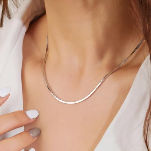 925 Sterling Silver Herringbone Chain 2MM 3MM Flexible Flat Italian Snake Chain Necklace for Women Men 18, 20, 22, 24, 26 Inches2