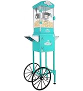 NUEFYR Popcorn Machine with Cart, 10 Oz Vintage Movie Theater Style Popcorn Maker, Stainless Stee...