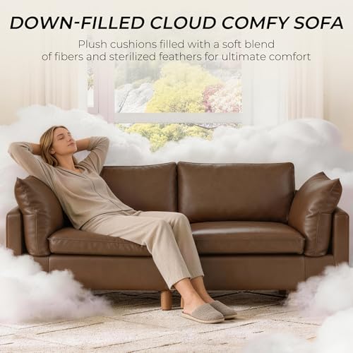 Image of CHITA 127 inch Leather Super Large Sectional Couches for Living Room, Modular Sectional Sofa, Premium Genuine Leather Sofa, Down Filled, High Density Foam, Real Leather in Coffee Brown, 4 Seat L Shaped