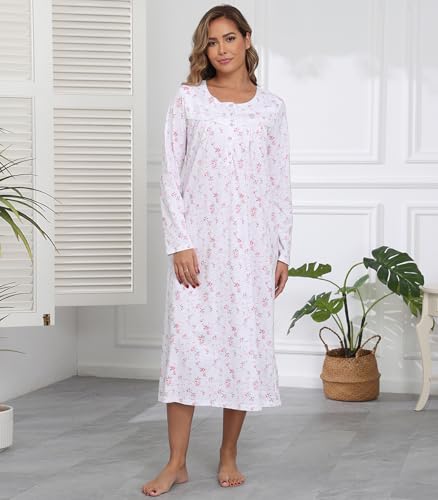 Long Cotton Nightgowns for Women 100% Cotton Night Gown Long Sleeve Ladies Nightgowns Sleepwear Vintage Sleep Dress3