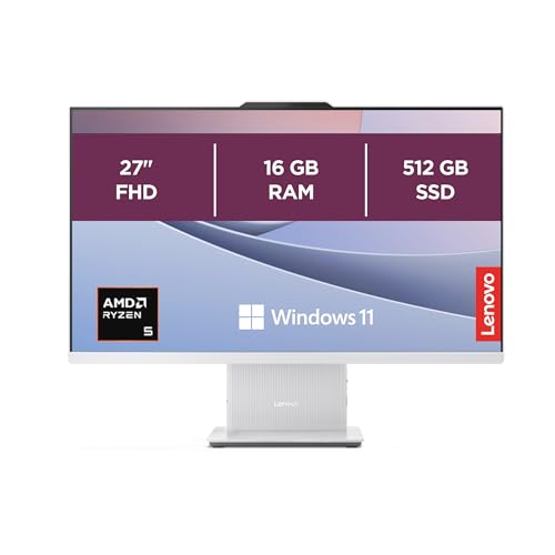 Migliori PC all in one AMD Ryzen 7 Lenovo IdeaCentre Computer desktop All-In-One, Display 27' FHD, AMD Ryzen 5 7533HS, 512GB SSD, RAM 16GB, Altoparlanti Harman, WiFi 6, Windows 11 H, Tastiera + Mouse Wireless