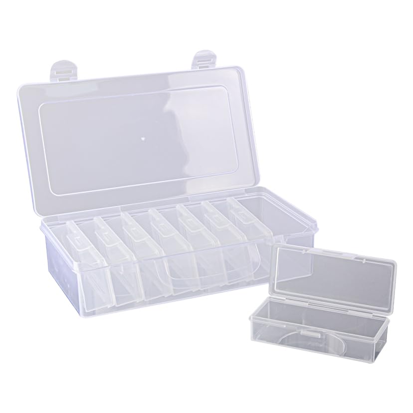 Image of Fuciovaja Small Plastic Storage Box, 8-in-1 Pieces Plastic Storage Cases Bead Organizers Boxes, Divided Storage Box with Lid Mini Rectangles Boxes Craft Supply Case Bead Containers for Organizing