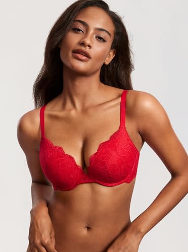 Image of DOBREVA Women's Push Up Lace Bra Underwire Plunge Full Coverage Bras Sexy Plus Size Support