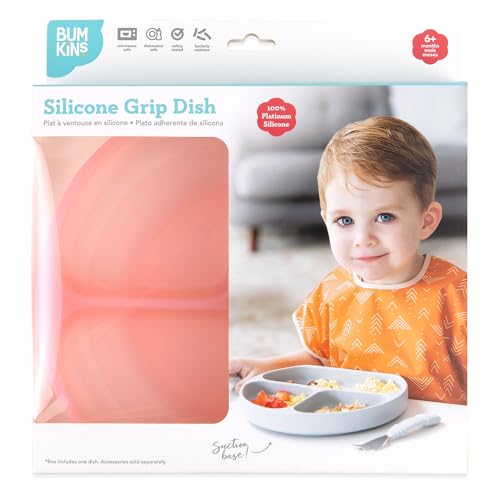 image for Bumkins Toddler and Baby Suction Plate, Silicone Divided Grip Dish for