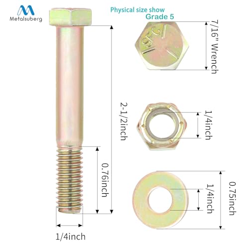 Image of 1 /4 inch x 2-1 /2 inch Hex Head Bolt by Color Galvanization with Nylon Lock nut and Large Size Washer Assortment Kit,Alloy Steel,Grade 5.(8pcs Pack),by Metalsuberg