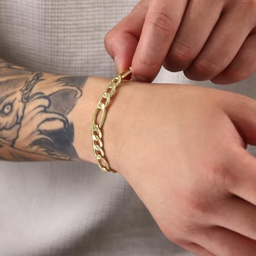 Nuragold 10k Real Yellow Gold Figaro Link 8mm Chain Bracelet (7"-9") Italian Jewelry for Men & Women2