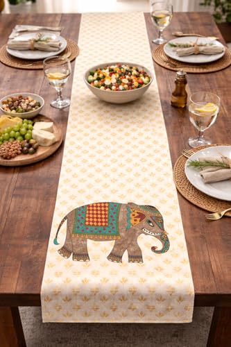 Image of Aazeem Baby Pink Elephant Table Runner for Dining Table | Velvet Farmhouse Table Cover Runner | Soft Decorative Home Accent 6 Seater