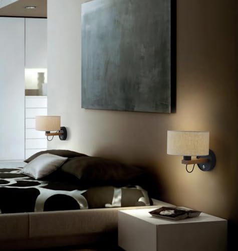 Image of Wall Mounted Bedside Lamp,Hardwired Wall Sconce with Switch,Wall Lamps for Bedroom With Fabric Shade,Vintage Wood Wall Light E26 for Living Room,Dining Room,Hallway,Stairway,Lampara para sala de Pared