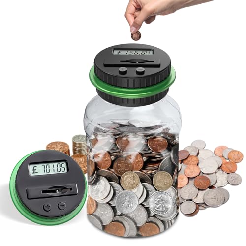 Savings Money Box 1.8L Digital Piggy Bank with LCD Display and Large Capacity Automatic Coin Counting Jar Money Box for Kids Adult Boys Girls as Gift on Christmas Birthday New Years day