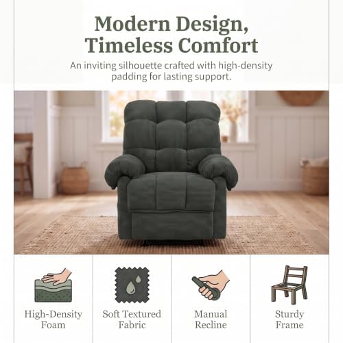 Image of Oversized Manual Recliner Chair with Side Pockets for Home, Gray