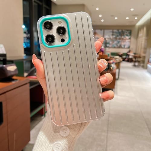 Coque iPhone 13 antichoc rigide style bagage protection à rayures 3D argentées dégradé bleu