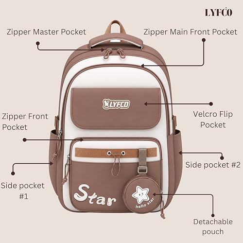 Image of School & College Backpack with Detachable Pouch | 18 Inch Large capacity bag for Girls & Boys Age of 12-16 years | Best for School, Tution, Travel, Camping
