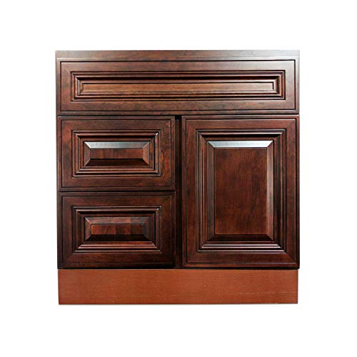 Thaweesuk Shop New Dark Red Cherry 30 Inch Traditional Vanity Shaker Bathroom Door Cabinet Left Drawer Sink Base Bath Wall Faucet Vessel Vanities Wood Solidwood Plywood 30" W X 31.5" H X 21" D Of Set #TOP9