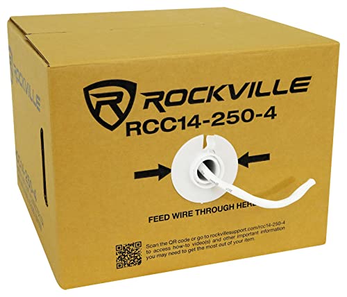 Rockville RCC14-250-4 14 AWG 250ft 4 Conductor CCA Speaker Wire, CL2 in-Wall Rated, Flexible PVC Jacket, High-Strand Count, for Home Theater and Multi-Room Audio