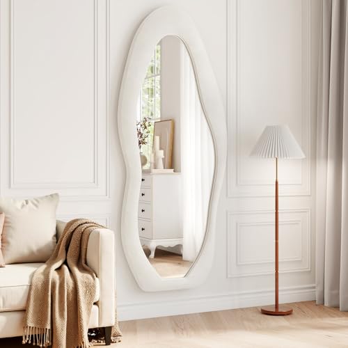 FlyEcho 56"x24" Irregular Wavy Mirror, Flannel Full Length Mirror with
