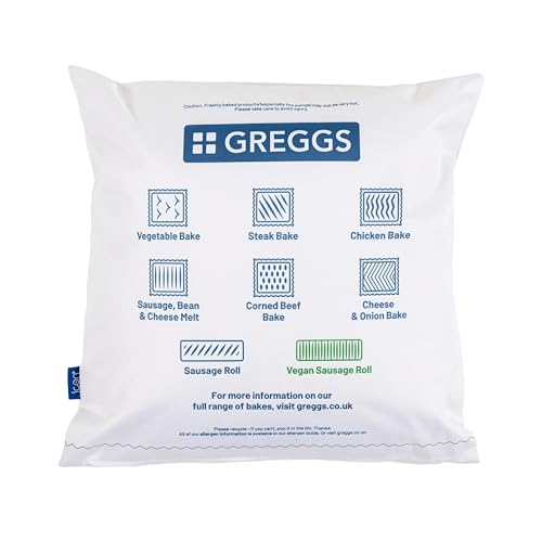 icon Greggs Bag Cushion, 43cm x 43cm, Water Resistant, Indoor Outdoor Cushions Filled, Novelty Gifts, Uni Room Essentials