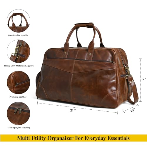 Duffle Bag For Men and Women, 21 Inch Vintage Buffalo Leather Travel Duffle Bag, Genuine Carry On Overnight Bag, Weekender Gym Bag with Shoulder Strap, Carry on Airplane Luggage Bags3