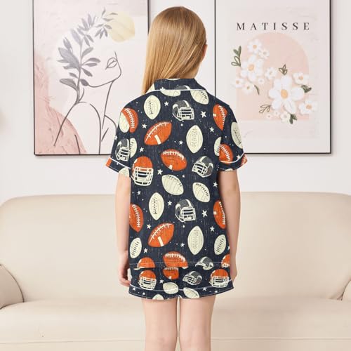 Rugby Pattern (39) Summer Satin Pajama Set, Cute Button-Down Sleepwear Pj Set for Sleep Wears4