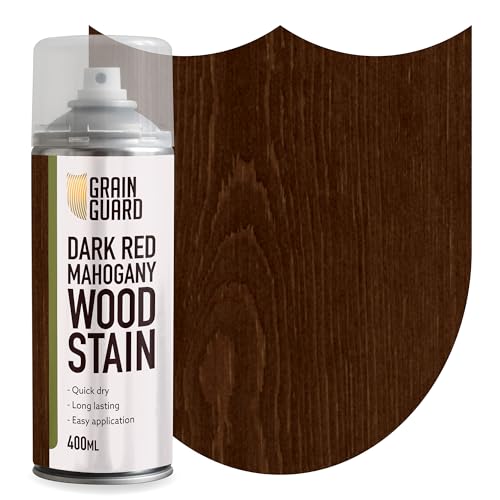 GRAIN GUARD Wood Stain Aerosol | Dark RED Mahogany | Water Based Stain| Easy Spray Application | Quick Dry | 400ml