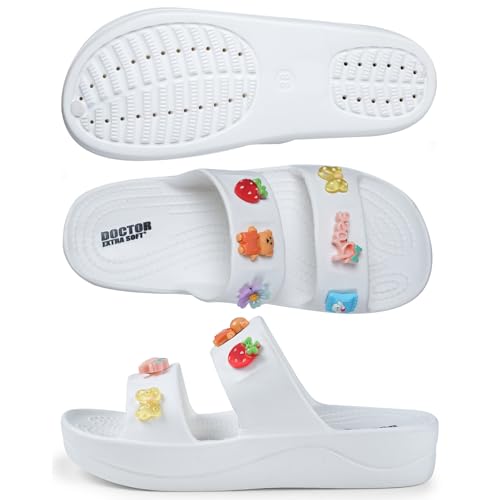 Image of DOCTOR EXTRA SOFT Women's Comfort Double Straps EVA Slip-On Slippers with Cute Charms| Lightweight, Trendy Summer Beach, Pool, Indoor & Outdoor Wear Slide| Soft Cushion Sole Sandals Daily Mules D-540