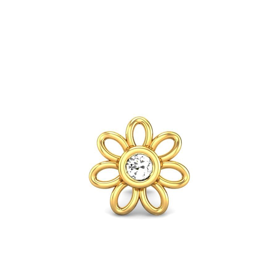 CANDERE - A KALYAN JEWELLERS COMPANY Yellow Gold 18K (750) BIS Hallmark Flower Shaped SI IJ Diamond Nosepin for Women - Image 2