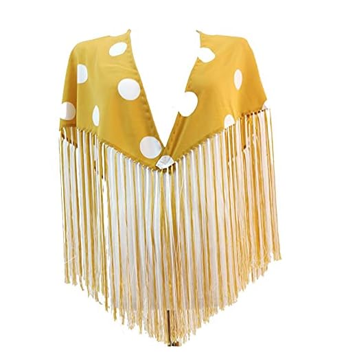 MANTONCILLO LUNAR SEÑORA DE CRESPON CON FLECO CORTO DE SEDA, TAMAÑO 130X88CM (MOSTAZA/BLANCO)