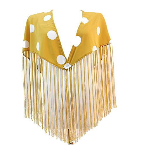 MANTONCILLO LUNAR SEÑORA DE CRESPON CON FLECO CORTO DE SEDA, TAMAÑO 130X88CM (MOSTAZA/BLANCO)