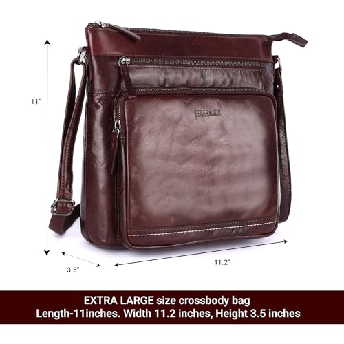 Image of LEDERBUCK Olga Women's Extra-Large Genuine Leather Crossbody Purse - Soft Triple-Zip Shoulder Bag