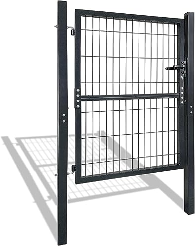 NAIZY Metall Gartentor robust Gartentür langlebig Zauntor Verzinkt Einzel Wellengitter Zauntür Anthrazit inkl. Türpfosten Kunststoffgriffe und Einsteckschloss, 125x100cm