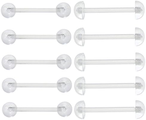 Oasis Plus 10pcs 14G Clear Flexible Bioflex Retainer Tounge Ring Nipple Barbell 6mm Balls Body Piercing