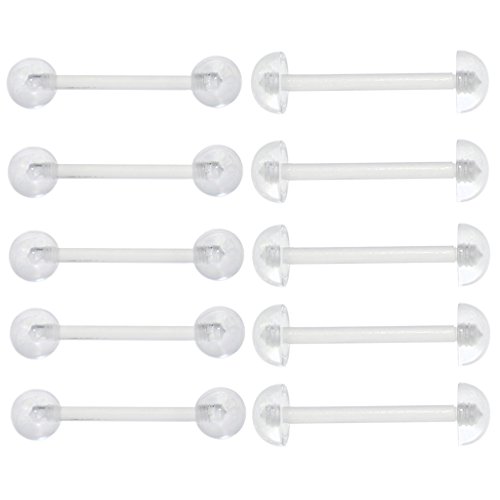 Oasis Plus 10Pcs 14G Clear Flexible Bioflex Retainer Tounge Ring Nipple Barbell 6Mm Balls Body Piercing #TOP12
