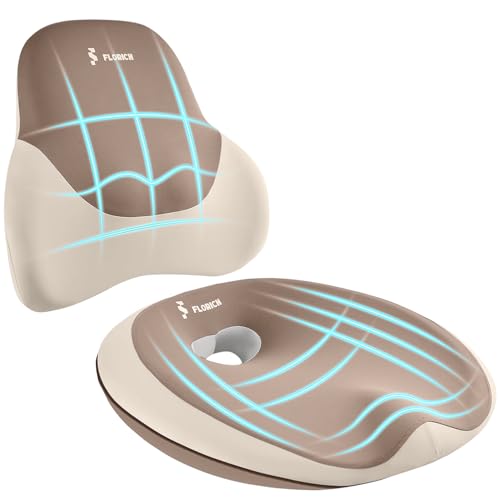Image of FLORICH Seat Cushion Lumbar Support Pillow for Office Chair, Car Lower Back Support, Ergonomic Desk Chair Pillow for Butt and Back Support of Memory Foam Seat Pad(Brown)