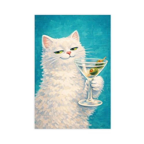 Toile chat Martini idee cadeau originale pour deco de bureau