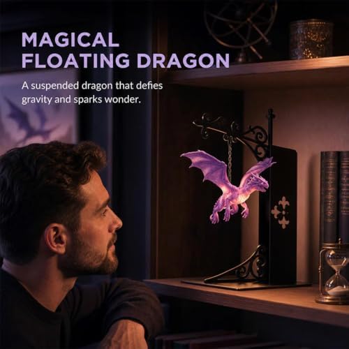 Magical Floating Dragon Bookshelf Lamp, Warm LED Dragon Night Light, Fantasy Reading Nook Decor, Unique Gift for Fantasy Lovers and Book Readers (Purple) - 2