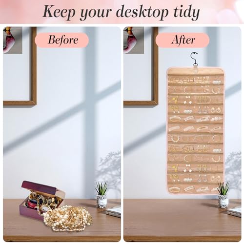 SUKARNE Schmuck-Organizer zum Aufhängen,Schmuckaufbewahrung Doppelseitig Hängende mit 48 Transparente Taschen,Faltbare Doppelseitige Schmuckhalter für Ohrringe,Halsketten,Ringe,Armband