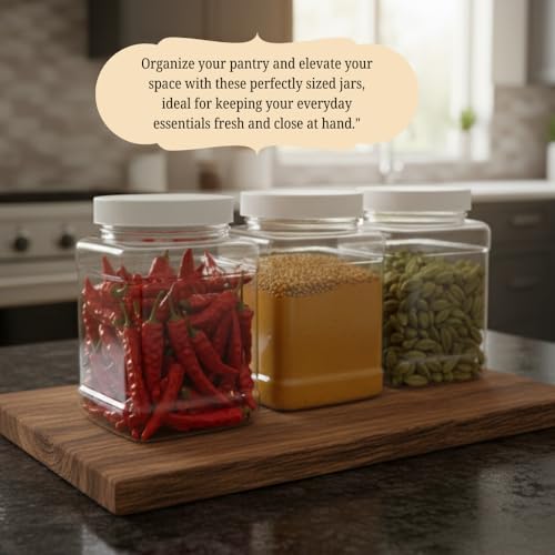 Clear Food Grade PET Plastic Square Grip Storage Jar w/Cap | 64 Fluid Ounces 7-8 Cup Storage Capacity | BPA Free USA Made | by Pride Of India