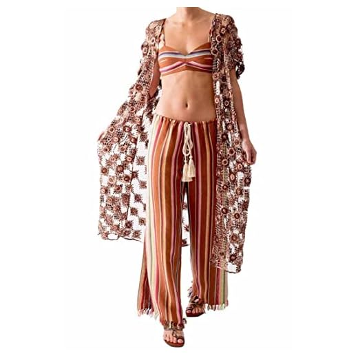 Miguelina Soleil Filet Lace Cover Up (Small, Brown)