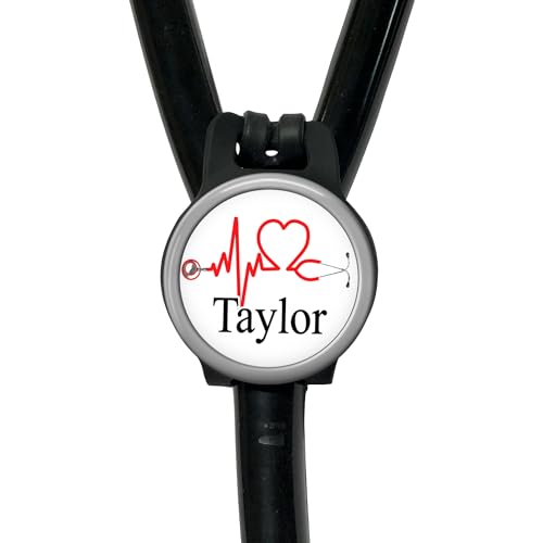 EKG Heart Stethoscope Air Location Tracker Tag Holder Personalized Name - Discreet and Secure - You Choose Custom Fonts and Options and We Make It - Hospital Nurse, Doctor Gift (1½ inch Mylar)