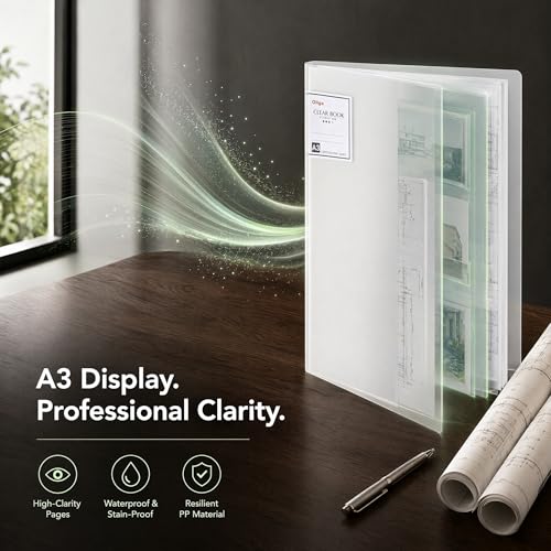 Image of Huacan A3 Art Portfolio Folder - 30 Pocket (60 Pages) Art Portfolio Binder with Handle, Large Capacity Artwork Storage Organizer for 12x16in (White)
