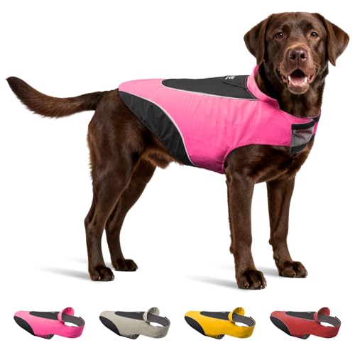 TSPRO Premium Dog Raincoat for Small/Medium Dogs, Waterproof Nylon, Reflective Strips, Easy-On Adjustable Hook & Loop Fastener, Leash Hole for Outdoor Walks (Pink, L)