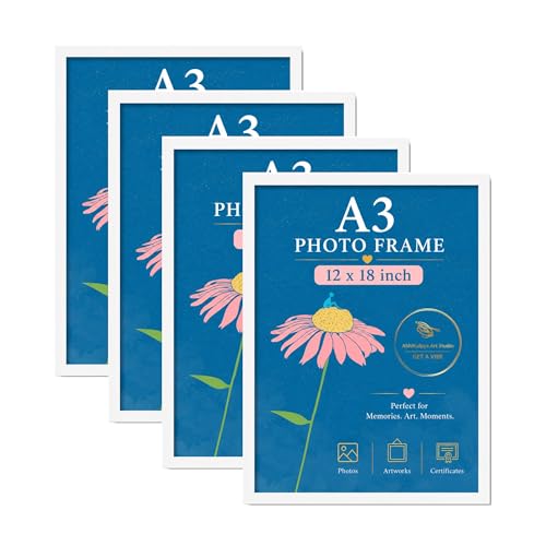 Image of AbhiKalpya Art Studio 12 inchx18 inch Inch Photo Frame A3 Size Photo Frame Large For Wall Artwork /Painting White Frame (12x18) (Set of 4)