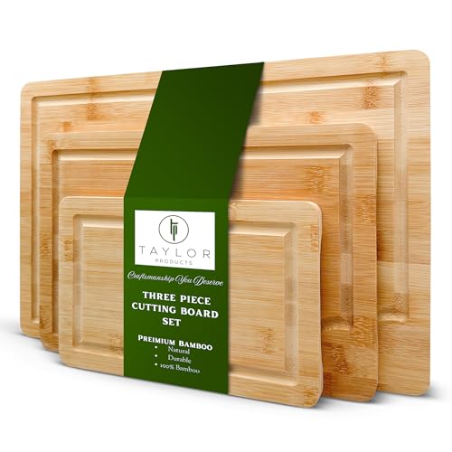 Natural Bamboo Cutting Boards Set of 3 for Kitchen & Serving - Ch...