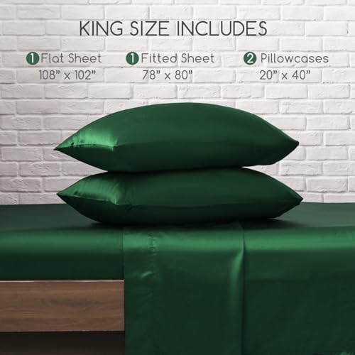 Image of MR&HM 4Pcs Satin Sheets(King, Dark Green)