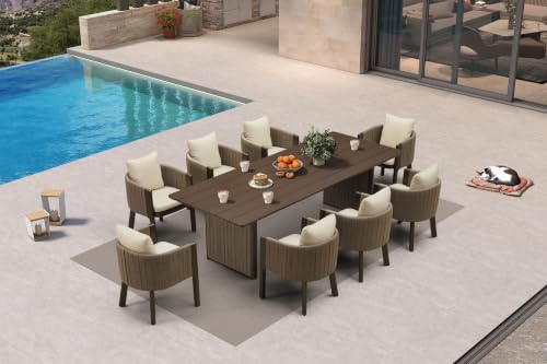 Image of PURPLE LEAF Patio Dining Set 9 PC Aluminum with Olifen Wicker Chair Bronze