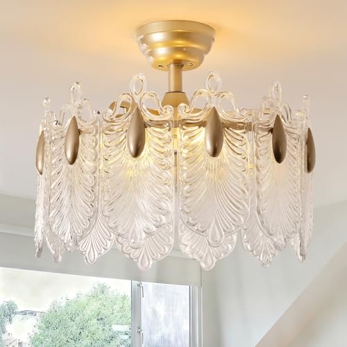 Image of 20 Inch Gold Crystal Fandelier Ceiling Fan with Light, Mid Century Gold Fandelier Ceiling Fans with Lights Remote Control, French Country Chandelier with 6 Speeds for Bedroom, Nursery, Living Room