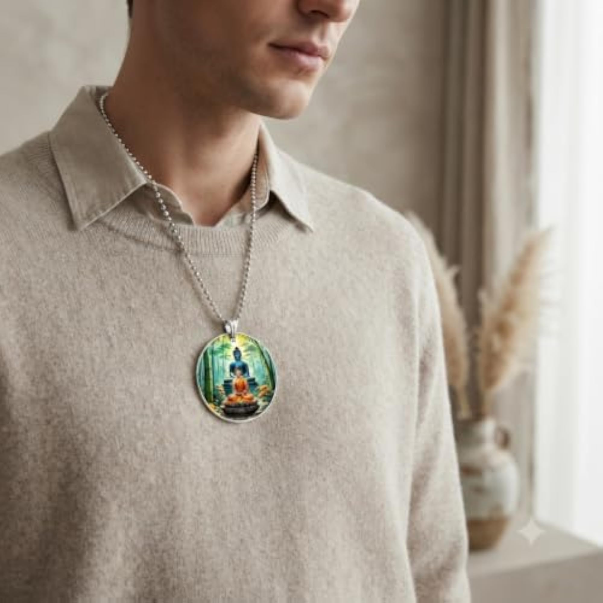 Meditating Lord Buddha Acrylic Pendant with Bead Chain