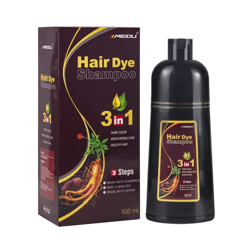 Hair Dye Shampoo for Women & Men 3 in 1- 100% Grey Coverage - Herbal Ingredients Coloring 500ML (Dark Brown)