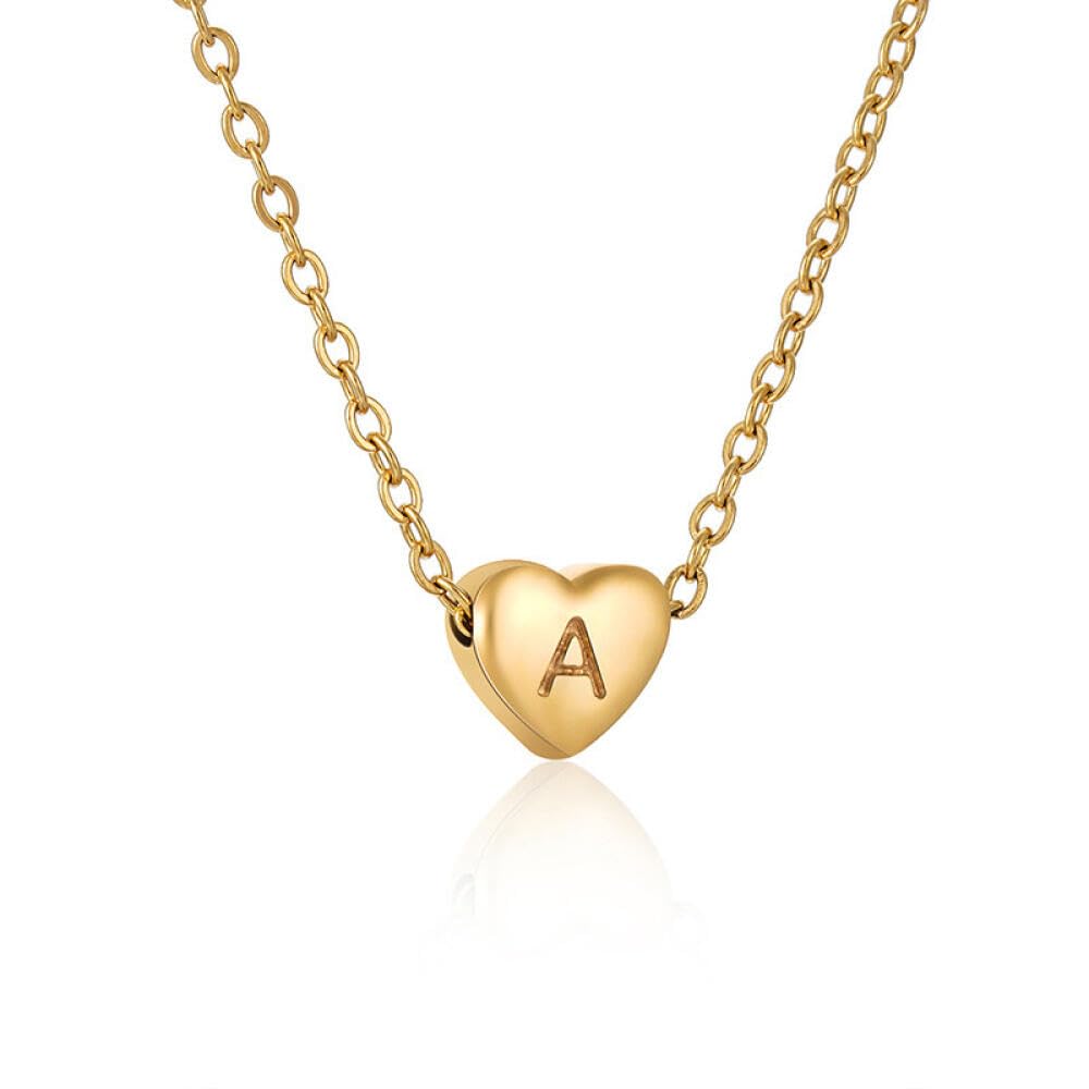 GoodernGoodern 18K Gold Plated Initial Heart Necklace,A-Z 26 Initial Letters Necklace,Stainless Steel Heart Pendant Letter Necklace Tiny Alphabet Necklaces,Personalized Name Necklace for Women Girls-A