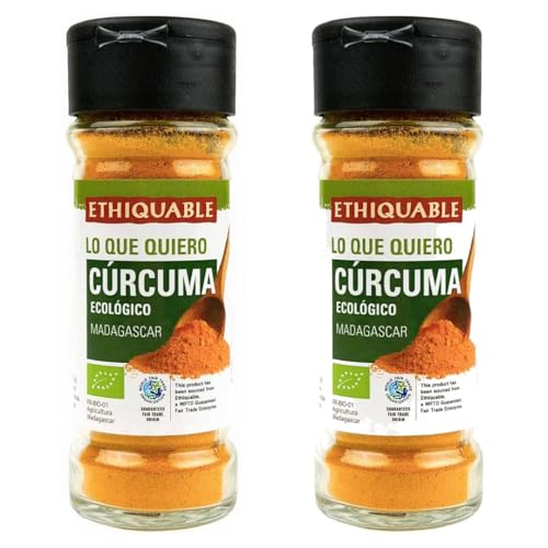 Pack 2 Cúrcuma en Polvo Ehtiquable Bio 40 g, especia ecológica y de comercio justo, sabor cálido y aromático, ideal para currys, arroces, guisos, sopas y cocina diaria, 80 g totales.